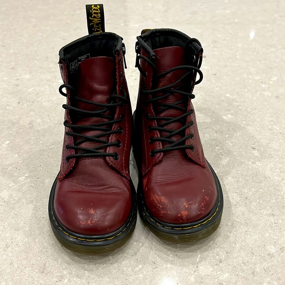 Dr. Martens 1460 kids ankle Maroon Boots sz 1 cherry red leather hightop shoes - Picture 3 of 16